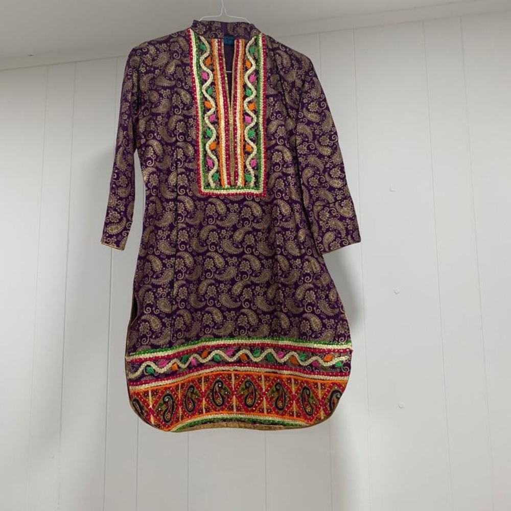 Purple Paisley Tunic with Colorful Embroidery